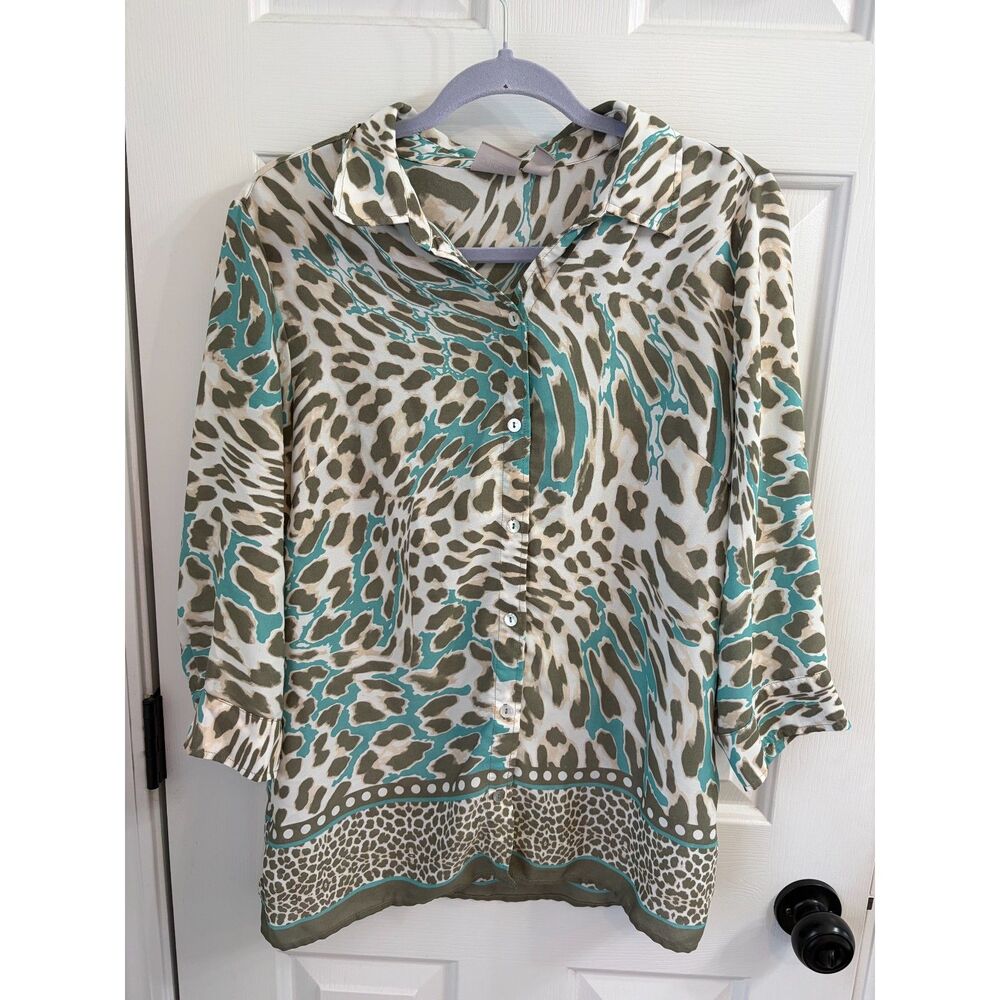 Chico's Lightweight Womens Lagenlook Animal Print Blouse Size 1 Medium